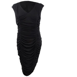 City Chic Women's Plus Size Ruched V-Neck Sheath Dress (M/18W Black)
